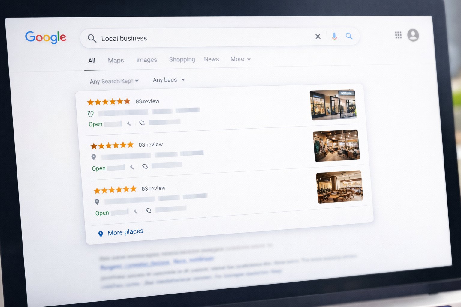 Google arama sonuçları ve yerel işletme listeleri görseli