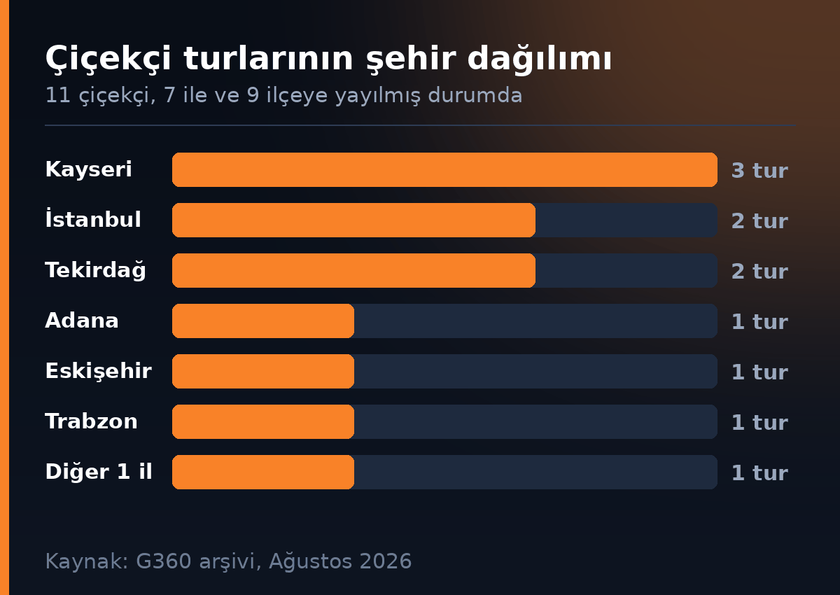 Cicekci sanal turlarinin sehir dagilimi - 11 isletme, 7 il