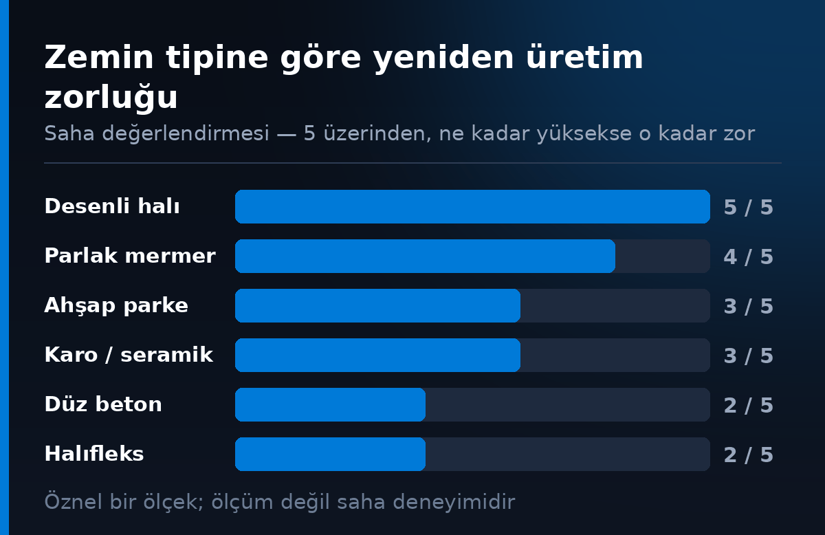 Zemin tipine gore tripod izi temizleme zorlugu olcegi