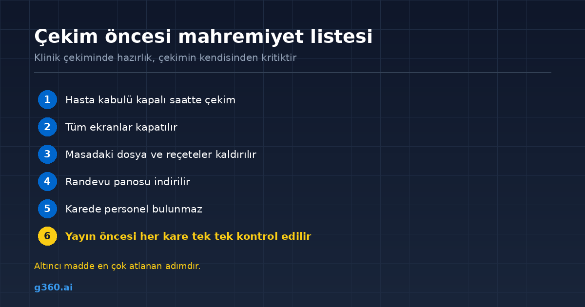 Klinik cekimi oncesi mahremiyet kontrol listesinin alti adimi